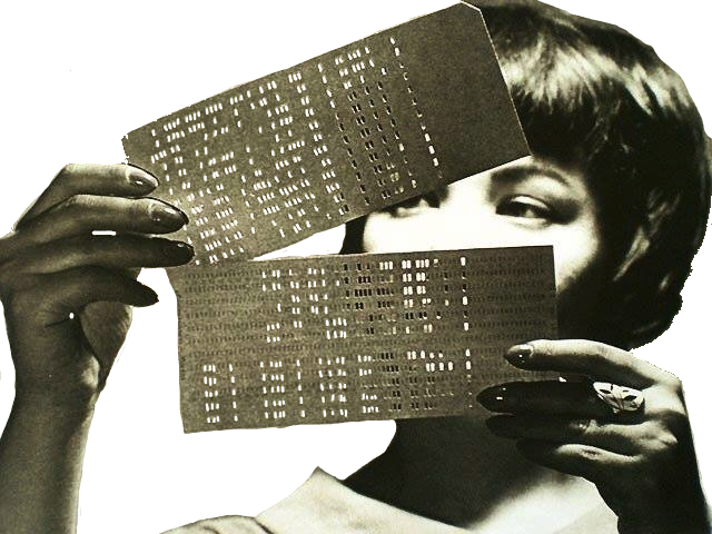 a person holding two computer punch cards like in the good old computer times